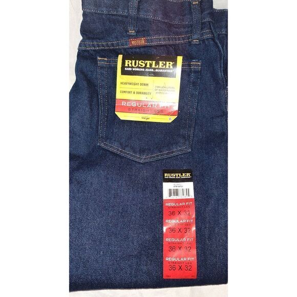 Rustler Jeans Mens 36 x 32 Med Wash Regular Fit Straight Leg Denim Jeans NWT - Picture 2 of 6